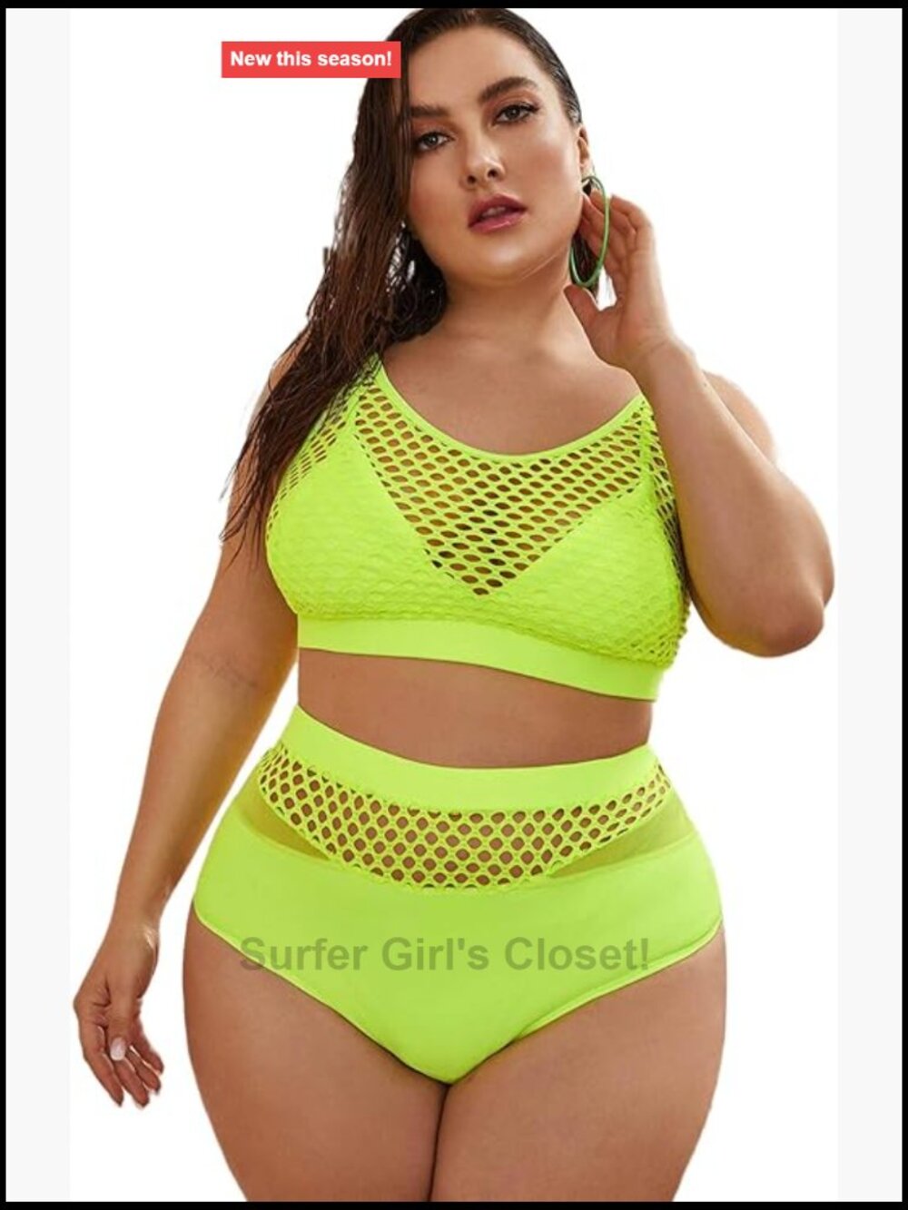 Plus Size Fishnet High Waist Bikini Set Rave Swimsuit
